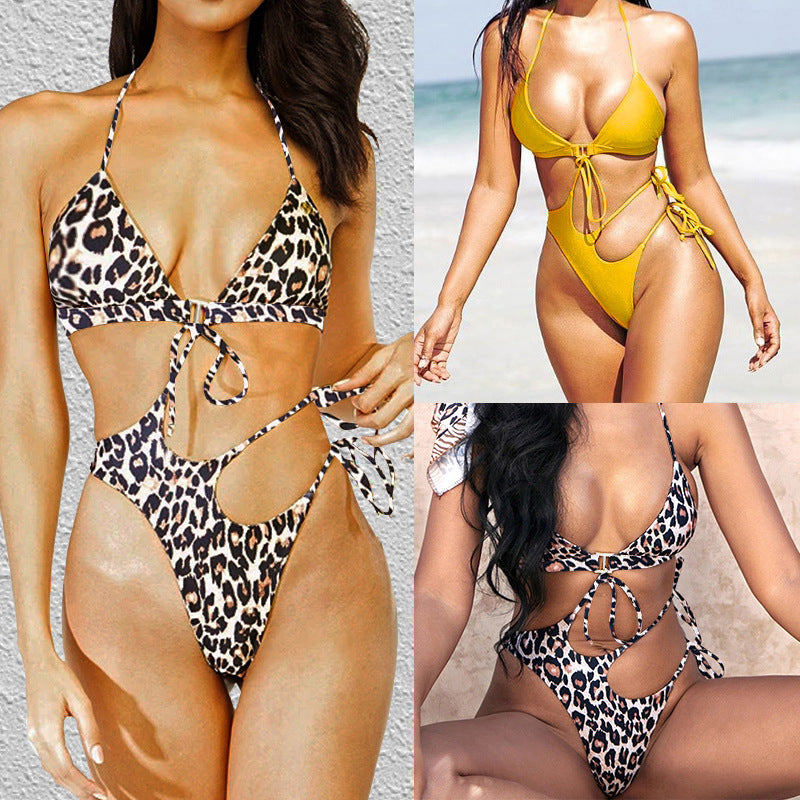 Dame Triangel-Bikini med spændende cut-out og dyremønster Stilla