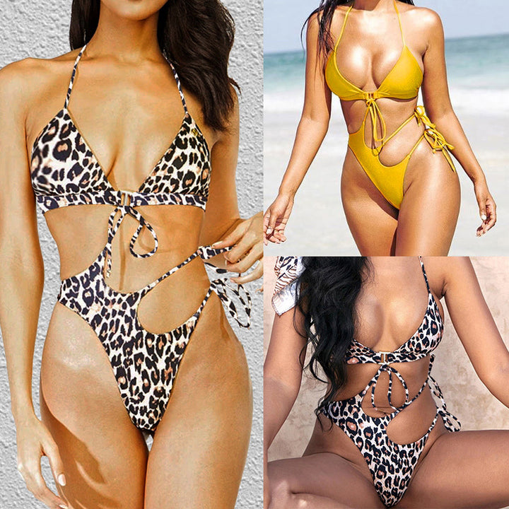 Dame Triangel-Bikini med spændende cut-out og dyremønster Stilla