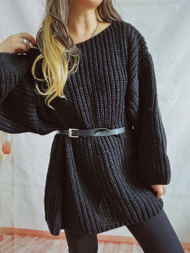 Stilla | Langærmet sweater med bådhals og bælte