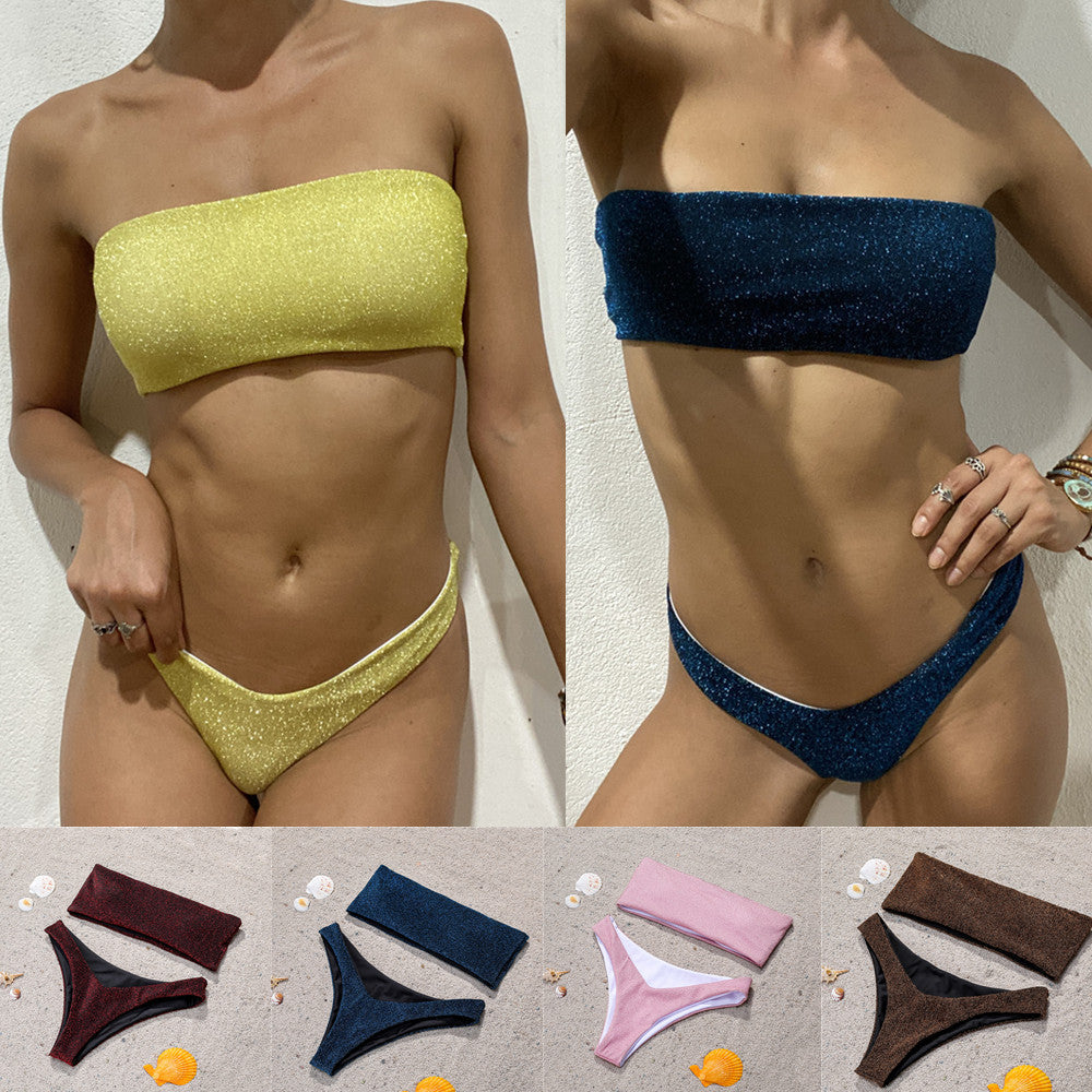 Dame bikini-sæt med glitrende accenter og elegant bandeau-top Stilla