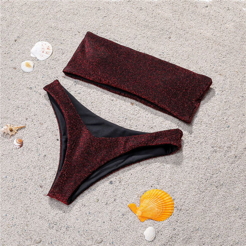 Dame bikini-sæt med glitrende accenter og elegant bandeau-top Stilla