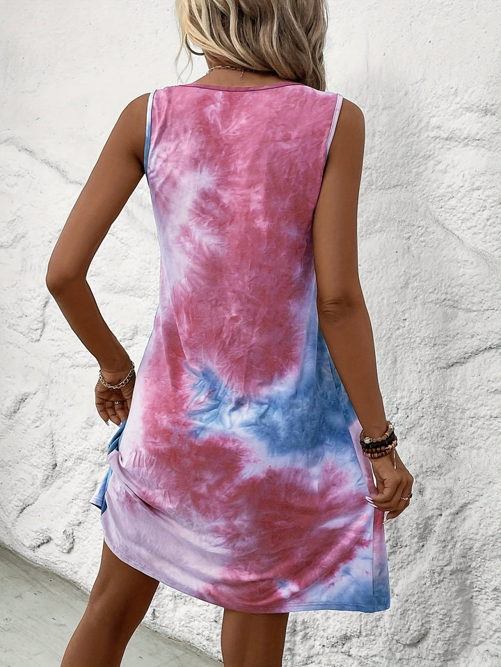 Stilla | Sommerkjole Tie Dye Farve, Uden Ærmer, Let Og Luftig, Afslappet Maxi Kjole Med Rund Halsudskæring