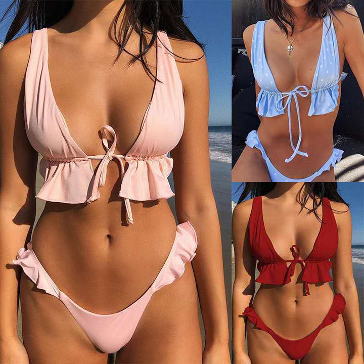 Dame Volant-Bikini-Sæt med dyb udskæring Skovae