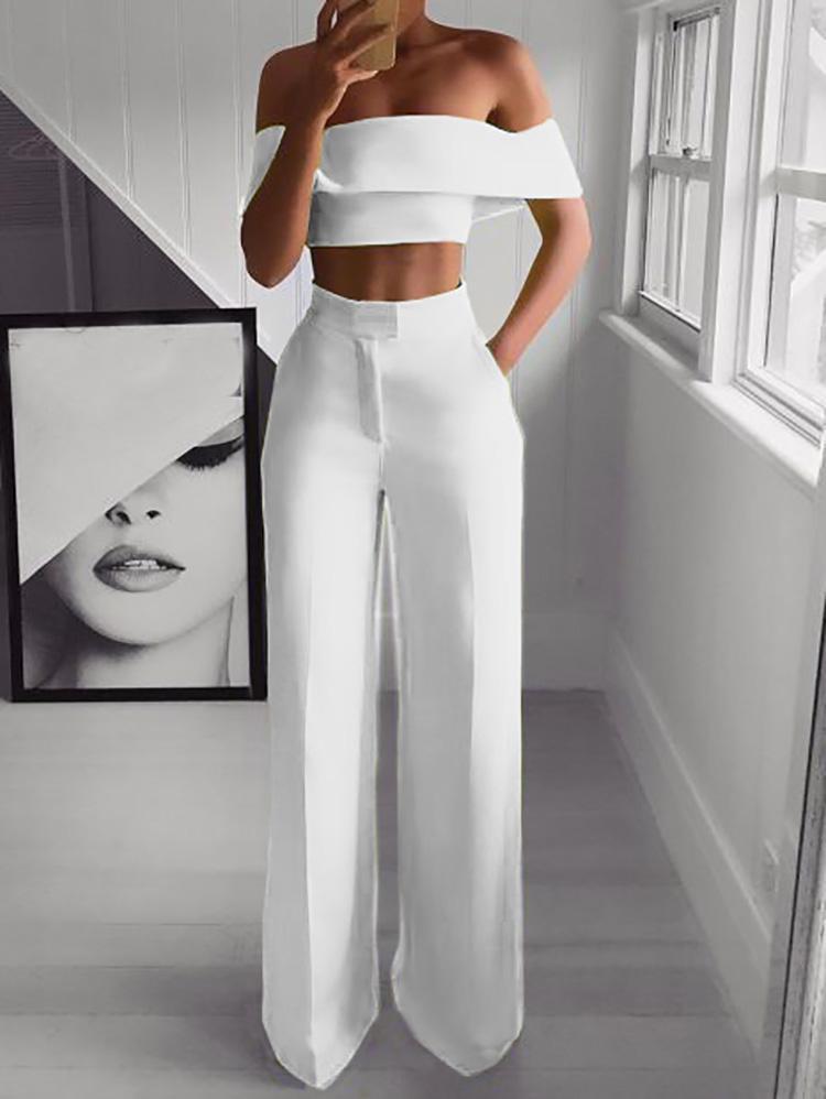 Stilla | Set Off Shoulder Crop Top og Bred Bukser