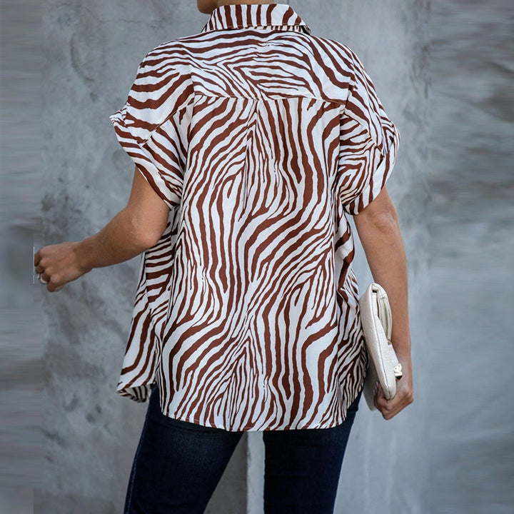Femme Størrelse Zebra-Print Knap-Op Bluse Stilla