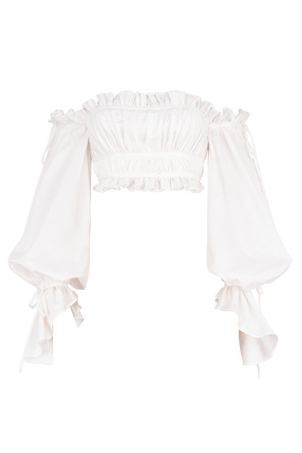 Stilla | Hvid Off Shoulder Top Med Flæser