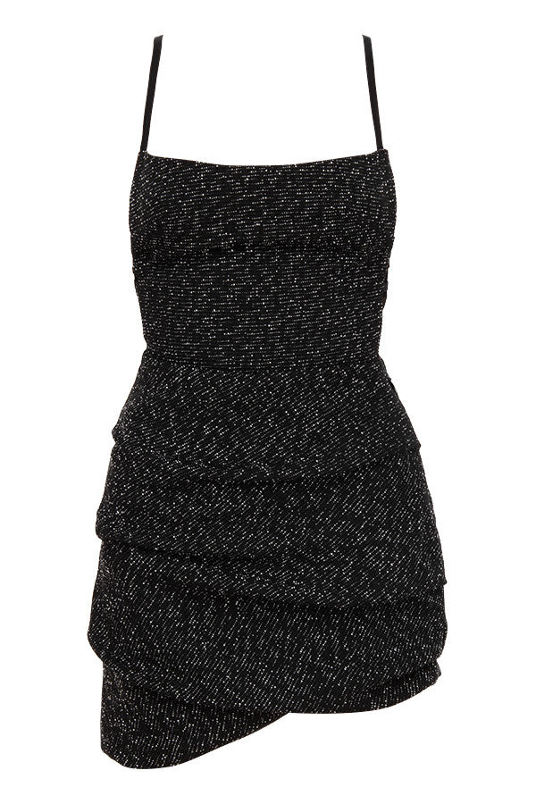 Stilla | Sort Bouclé Draperet Minikjole