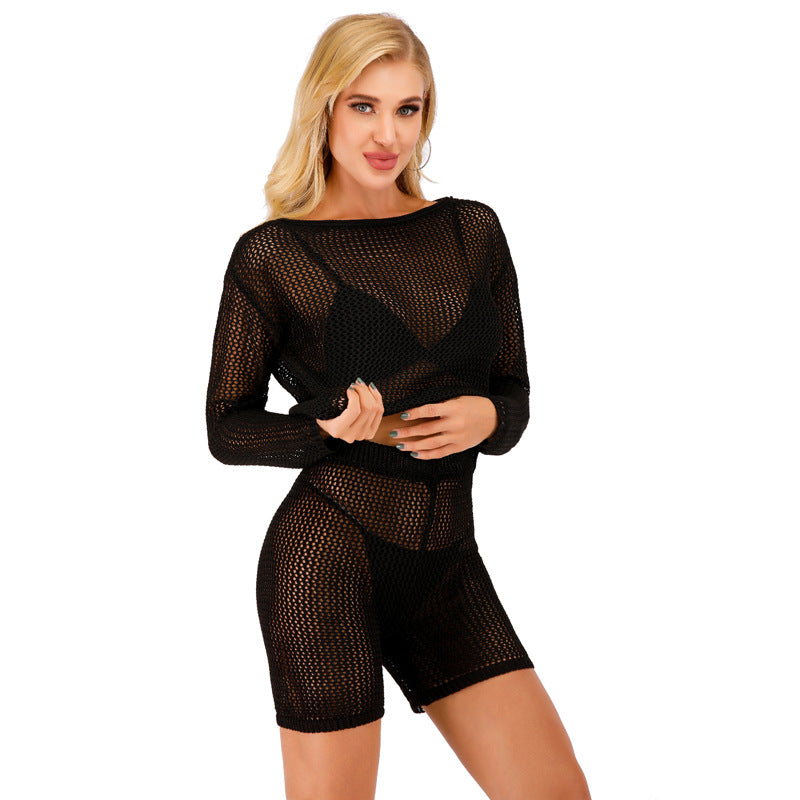 Dame trendy net top og shorts sæt Skovae