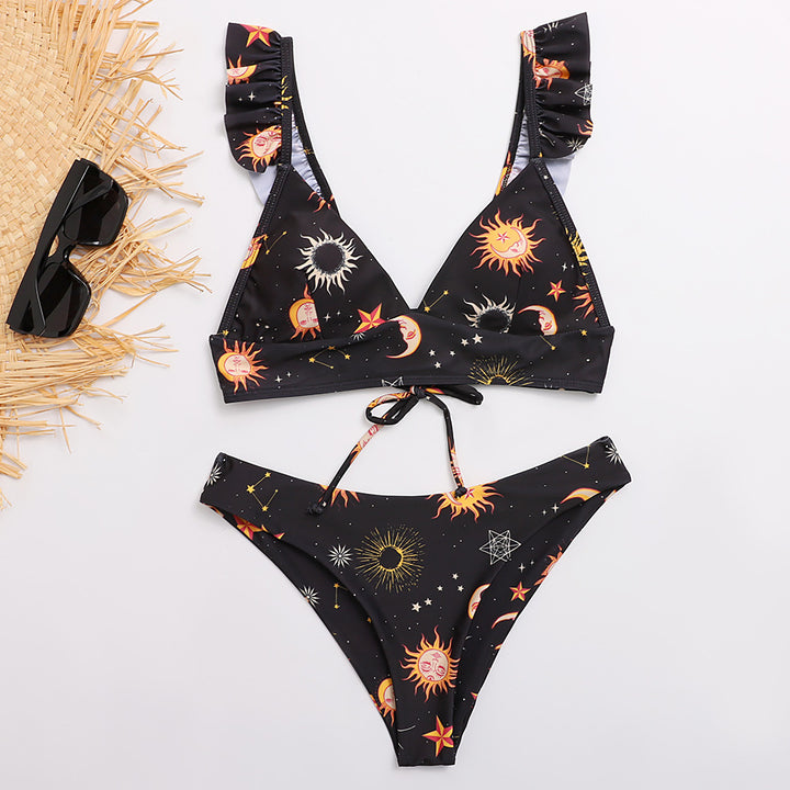 Dame Triangel-Bikini med justerbare stropper og iøjnefaldende Galakse-design Skovae