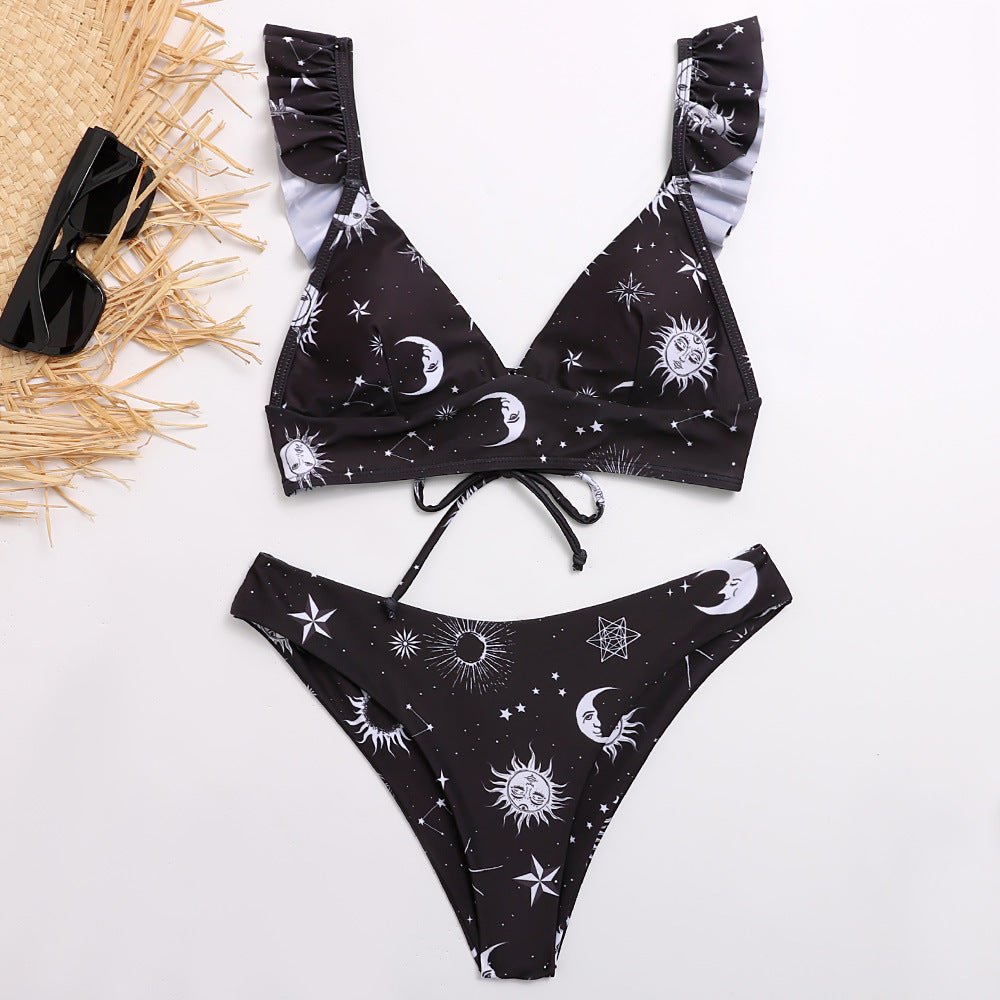 Dame Triangel-Bikini med justerbare stropper og iøjnefaldende Galakse-design Skovae