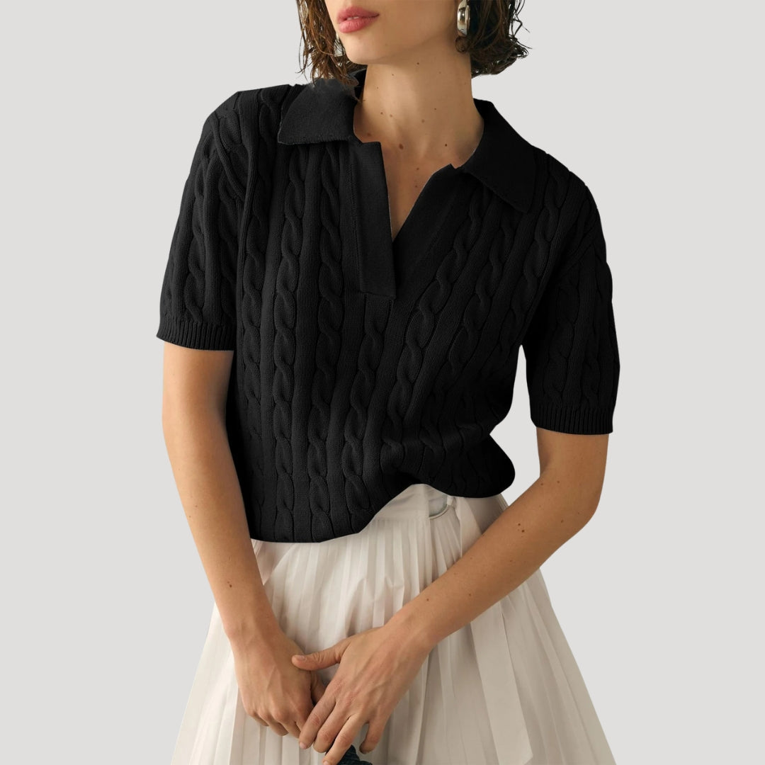 Stilla | Cable Knit Polo Kortærmet Trøje