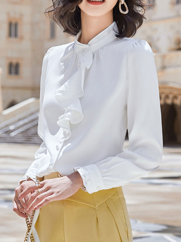 Stilla | Bluse Lange Ærmer Flæsekrave Chiffon Bluse