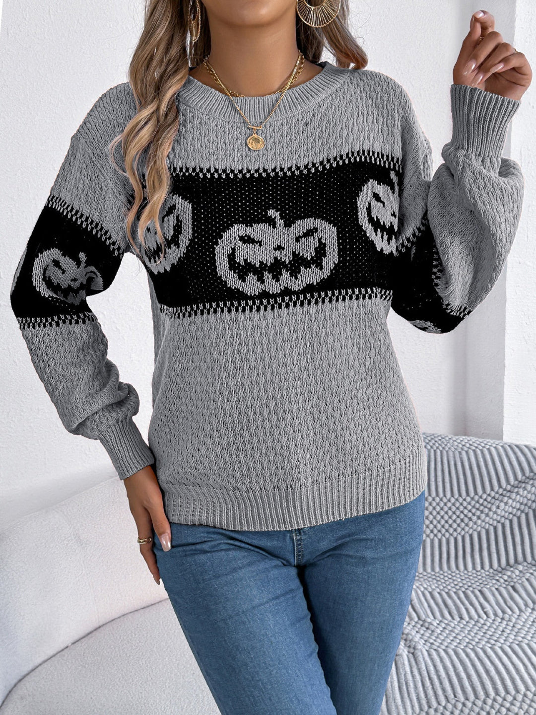 Stilla | Rundhalset Pullover Med Lange Ærmer Græskar