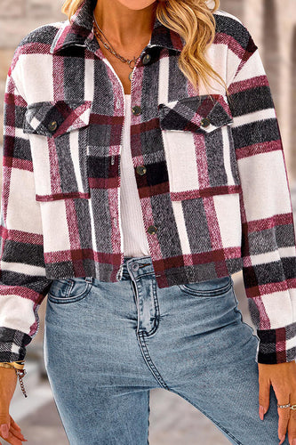 Stilla | Pocket Fashion Casual Cropped Damen Tjekket Jakke
