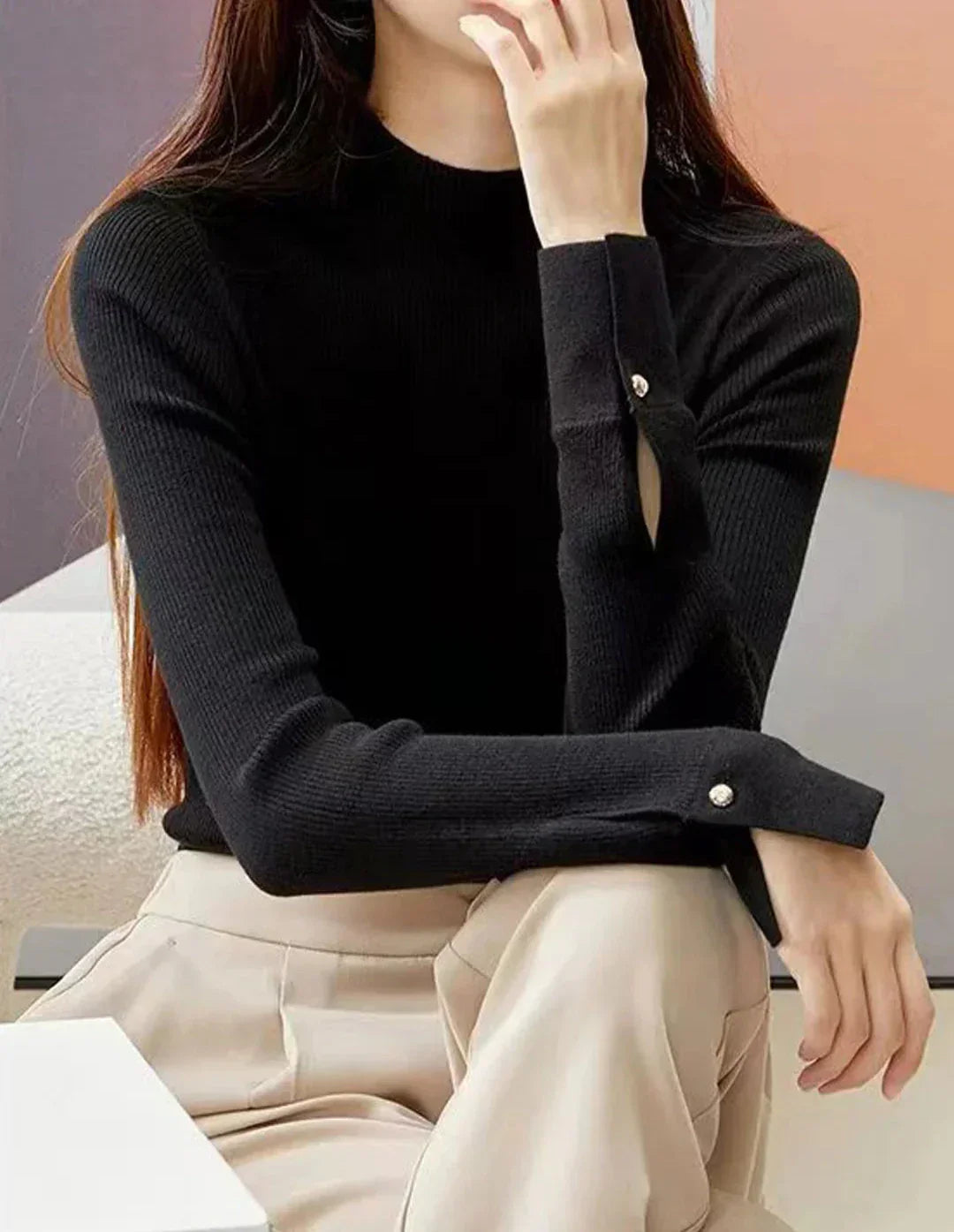 Stilla | Elegant Sort Rullekravesweater