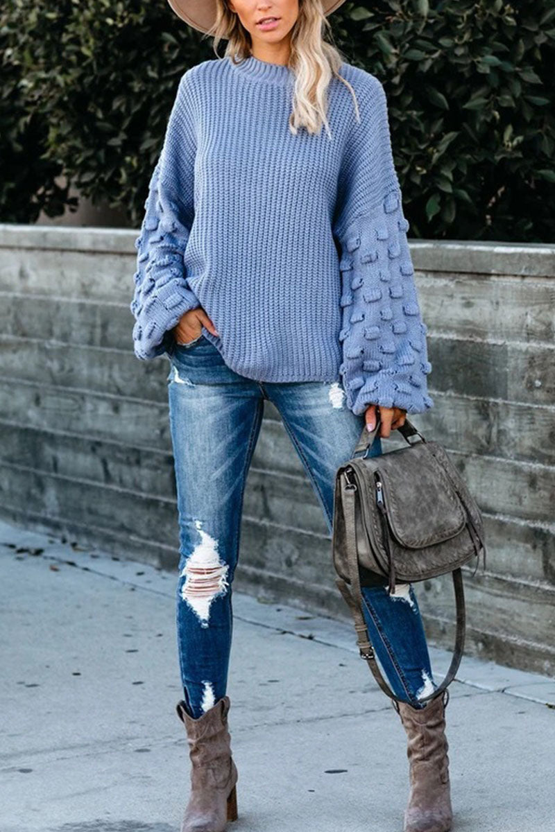 Stilla | Pullover med rund halsudskæring i ensfarvet patchwork fashion street