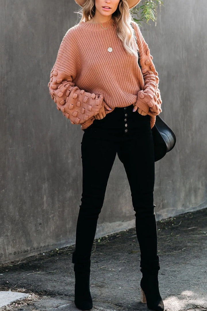 Stilla | Pullover med rund halsudskæring i ensfarvet patchwork fashion street