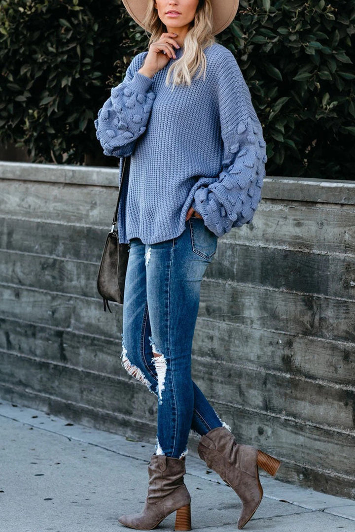 Stilla | Pullover med rund halsudskæring i ensfarvet patchwork fashion street