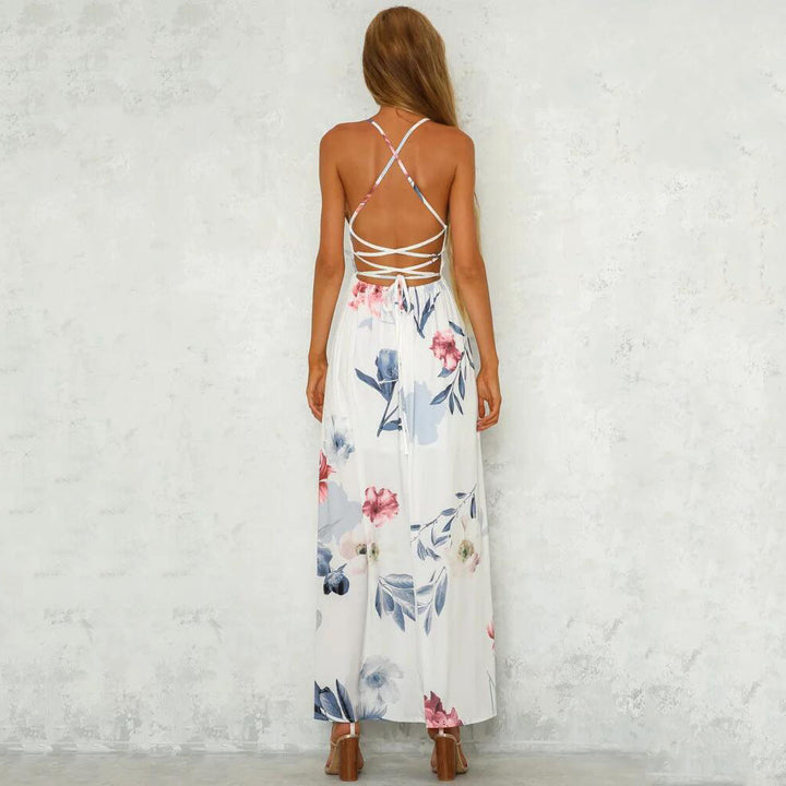 Dame maxikjole med blomsterdesign og smal ryg Stilla
