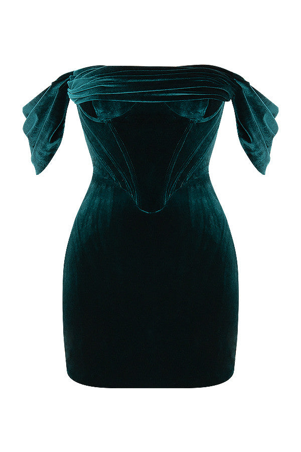 Stilla | Smaragdgrøn Off Shoulder Minikjole