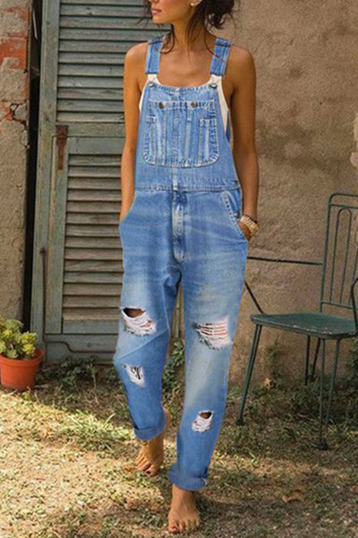 Stilla | Mode Afslappet Solid Revnet Løs Denim