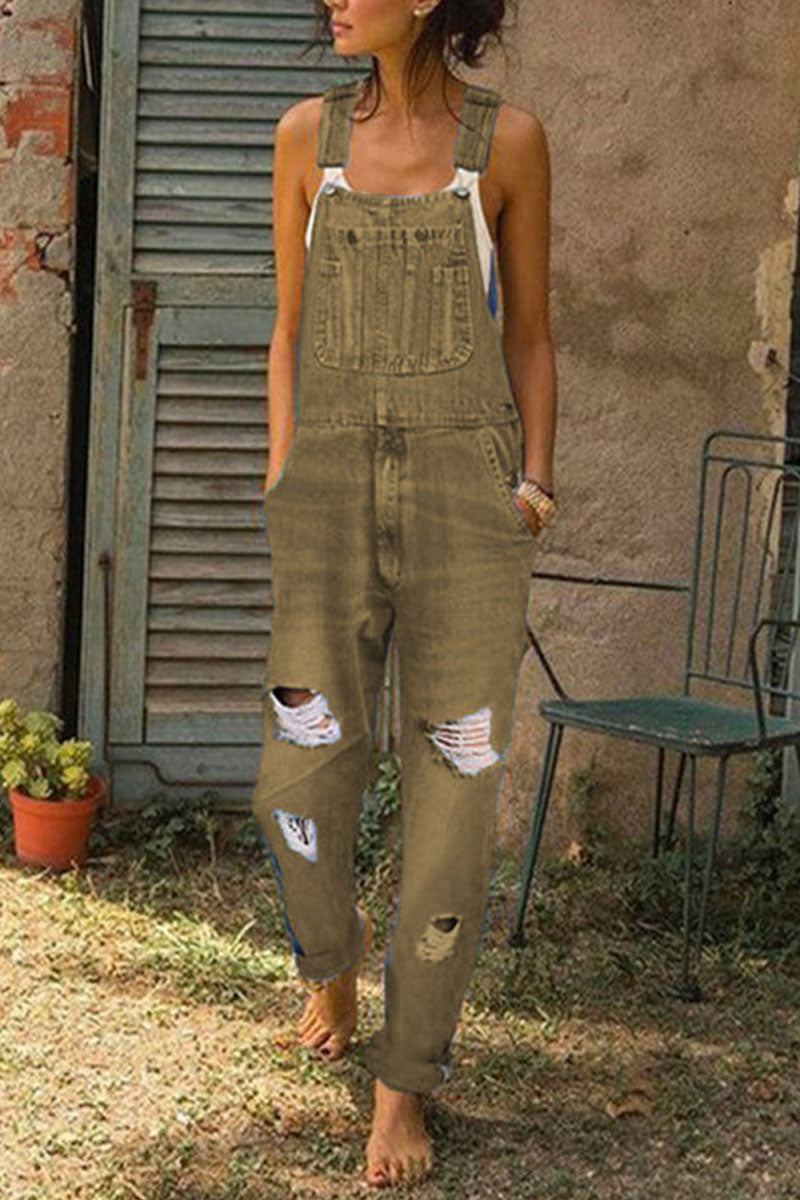 Stilla | Mode Afslappet Solid Revnet Løs Denim