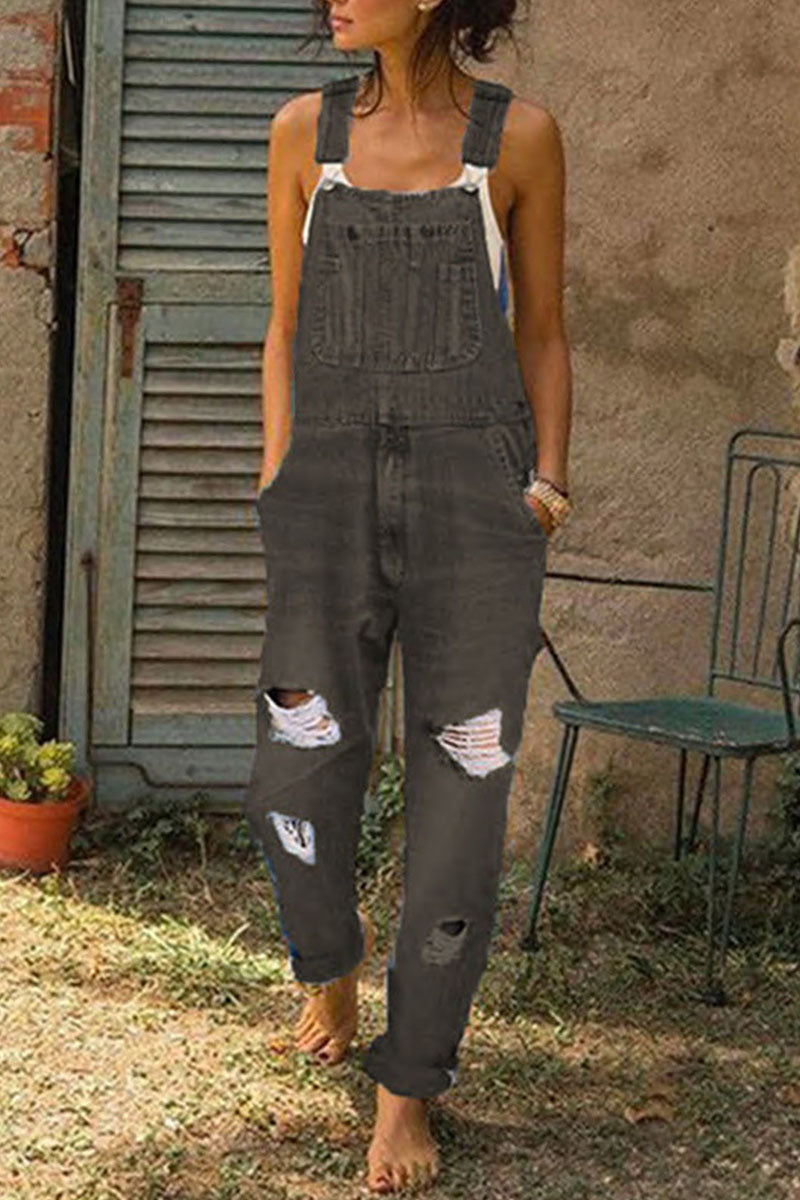Stilla | Mode Afslappet Solid Revnet Løs Denim