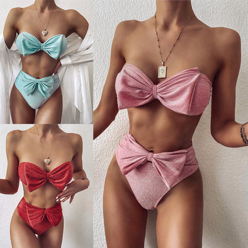 Dame Bandeau-bikini-sæt med glamourøse flæse detaljer Skovae