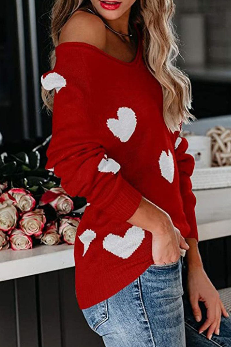 Stilla | Basic Løs Trykt Sweater Med V-udskæring og Mellem Talje