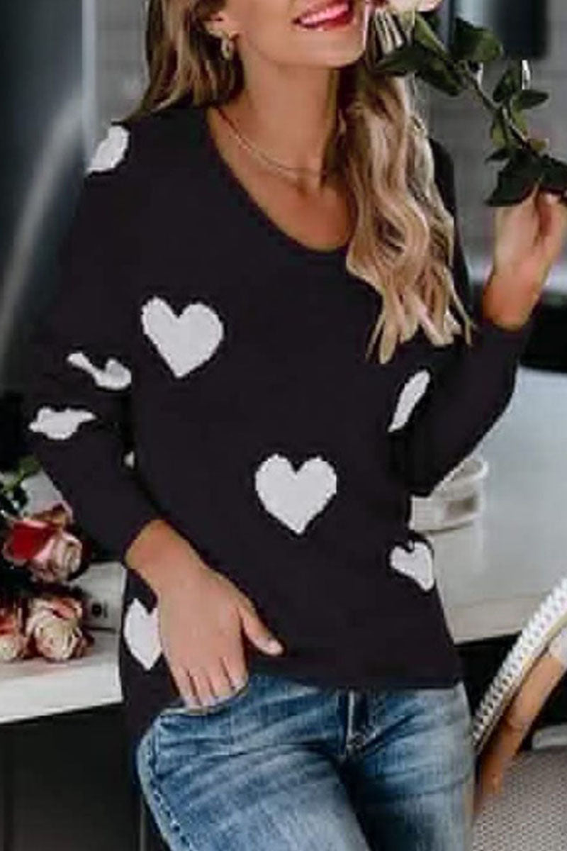Stilla | Basic Løs Trykt Sweater Med V-udskæring og Mellem Talje