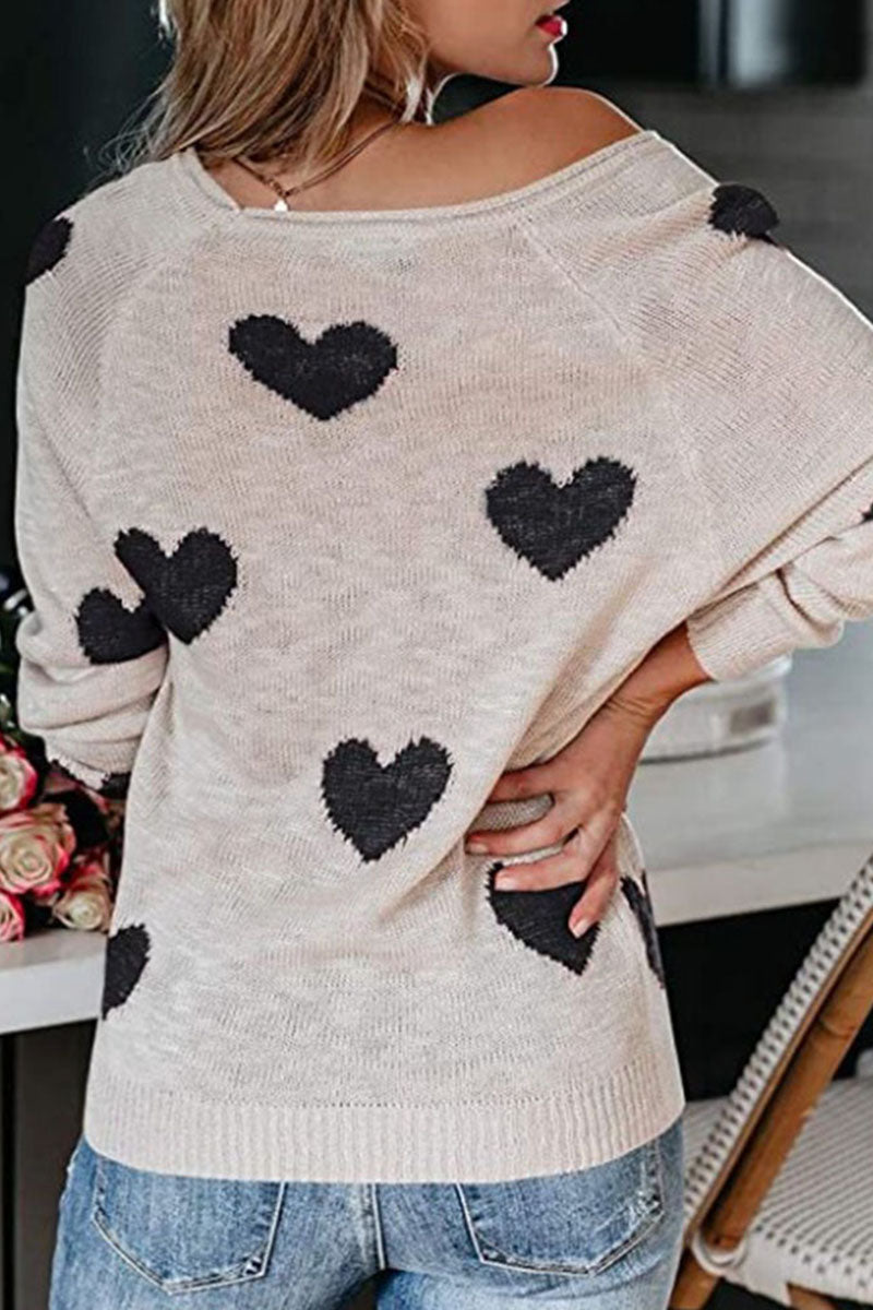 Stilla | Basic Løs Trykt Sweater Med V-udskæring og Mellem Talje