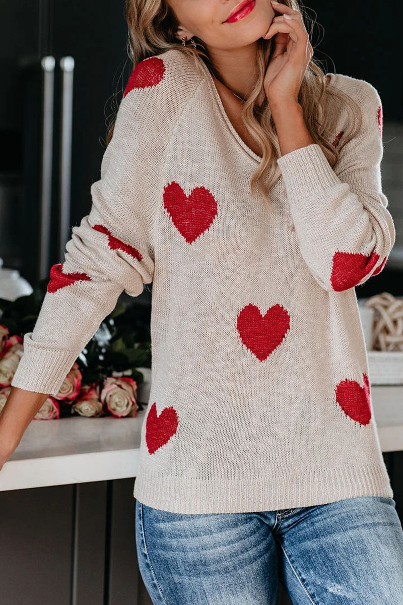Stilla | Basic Løs Trykt Sweater Med V-udskæring og Mellem Talje