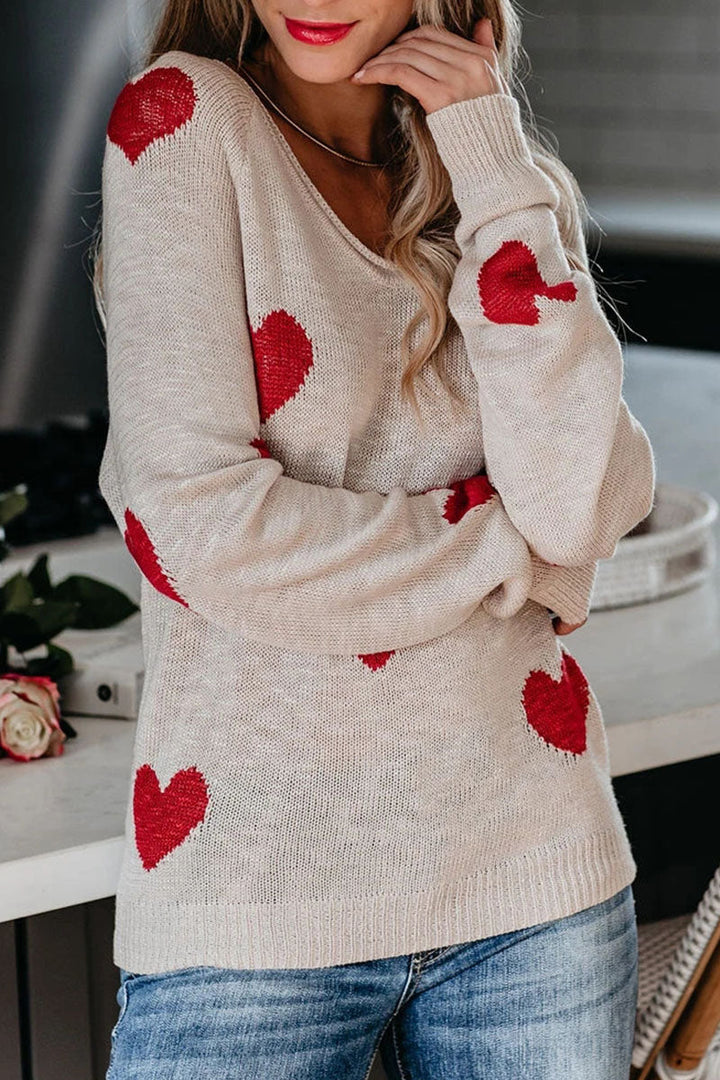 Stilla | Basic Løs Trykt Sweater Med V-udskæring og Mellem Talje