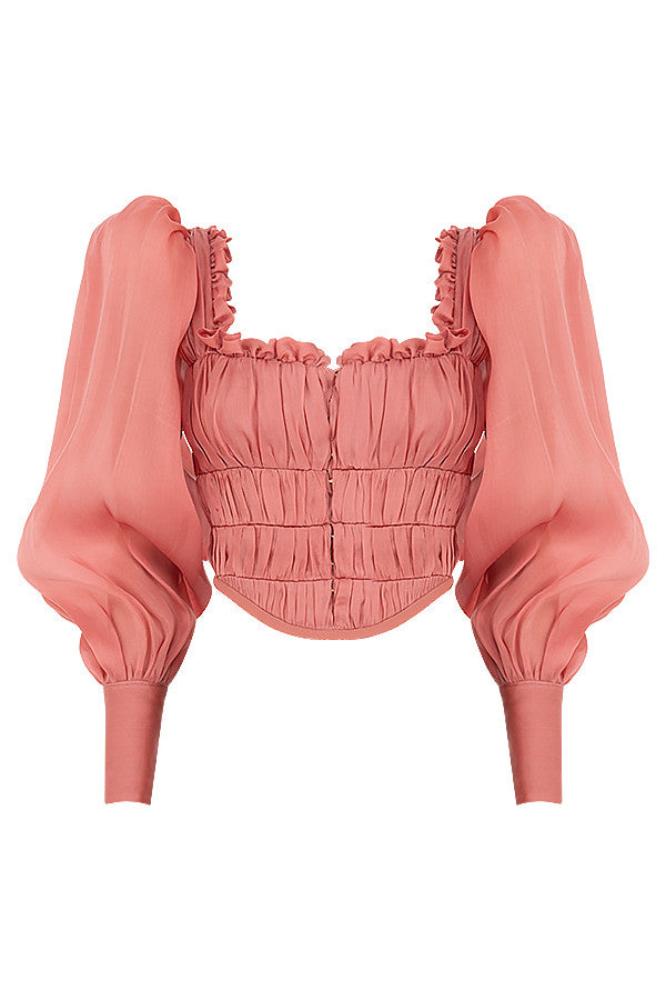 Stilla | Rouge Organza Korset Med Flæser
