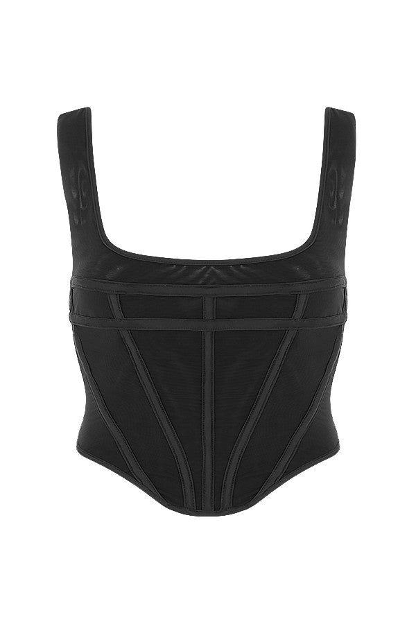 Stilla | Sort Mesh Korset Top