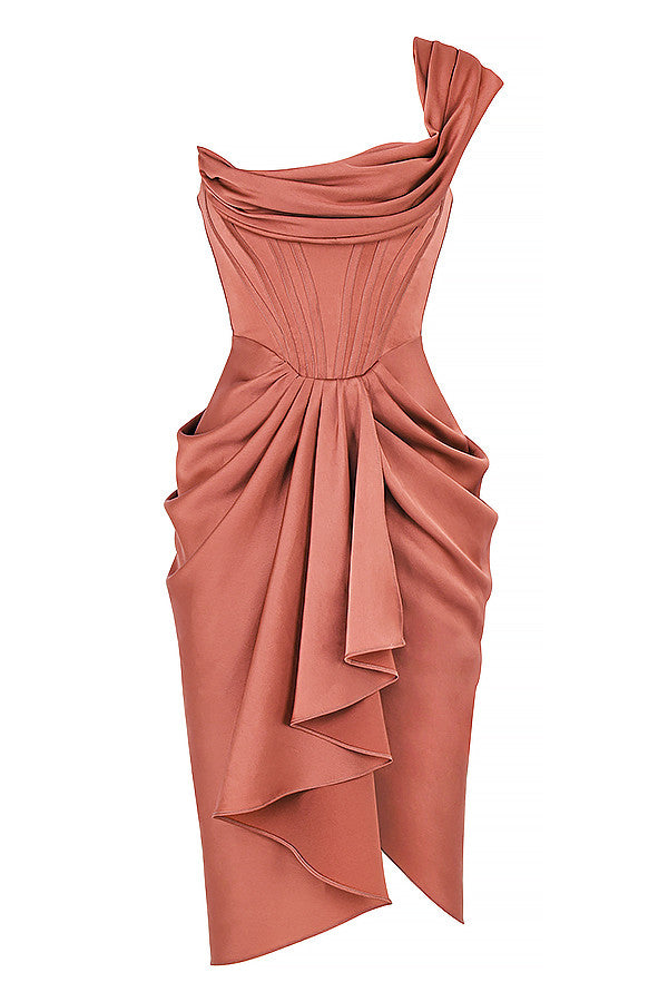 Stilla | Draperet Midikjole Satin Med En Skulder
