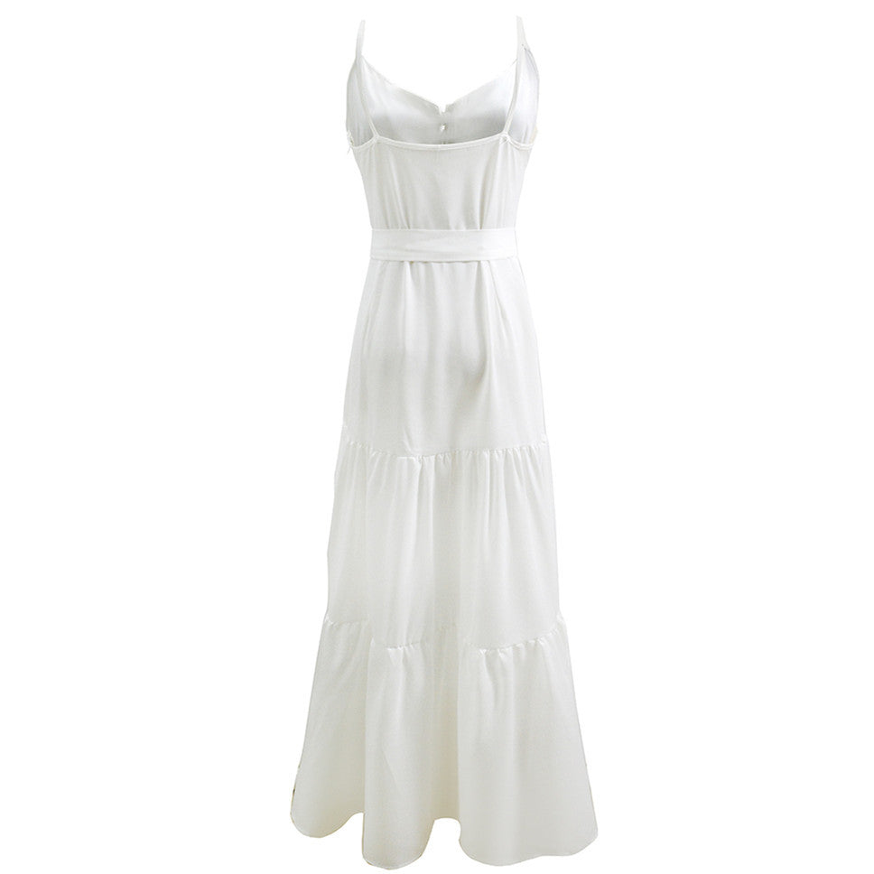 Kvinders maxikjole med knaplukning foran og flydende skørt Skovae