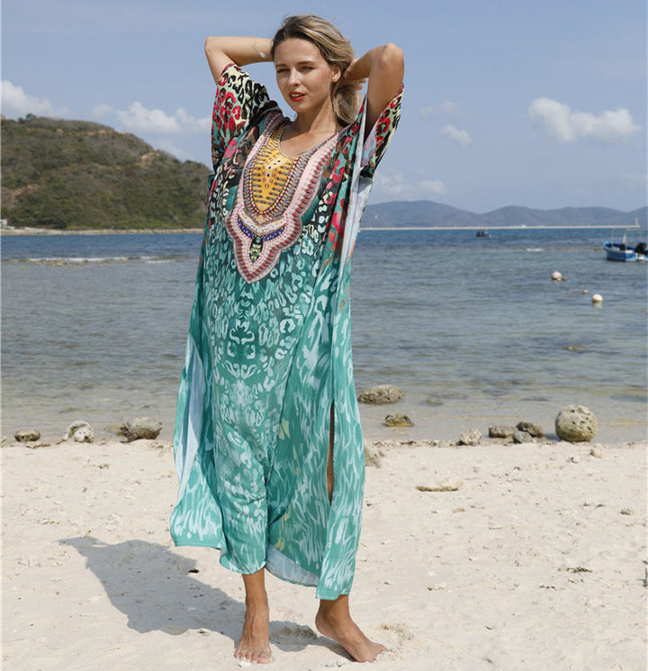 Dame Kaftan med detaljeret broderi og generøse splitter Stilla