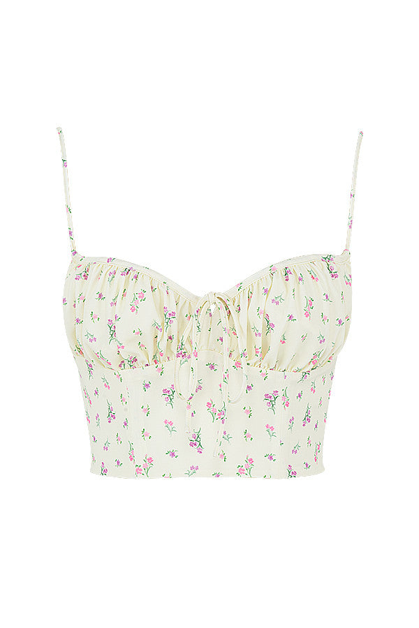 Stilla | Citronfarvet Blomstret Bustier Top Med Læg