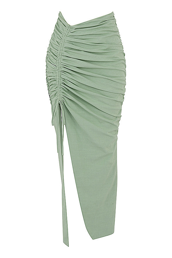 Stilla | Sage Farvet Bustier Top Med Halterneck Og Maxi Nederdel Med Snøre