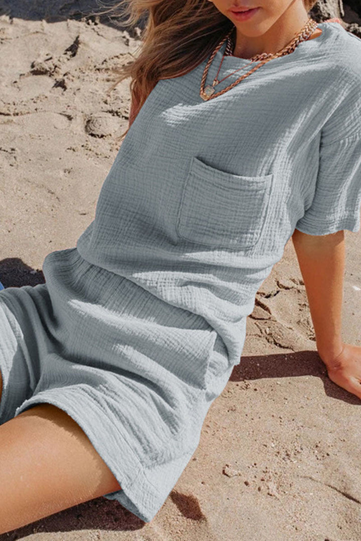 Stilla | Mode Afslappet Solid Patchwork O Hals Kort Ærme to Stykker
