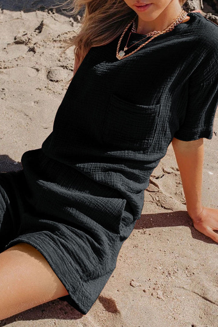 Stilla | Mode Afslappet Solid Patchwork O Hals Kort Ærme to Stykker