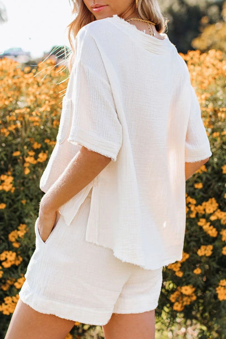 Stilla | Mode Afslappet Solid Patchwork O Hals Kort Ærme to Stykker