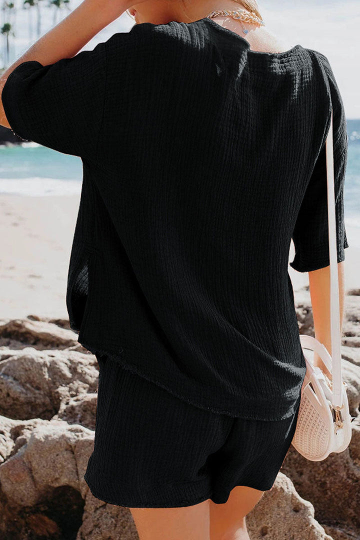Stilla | Mode Afslappet Solid Patchwork O Hals Kort Ærme to Stykker