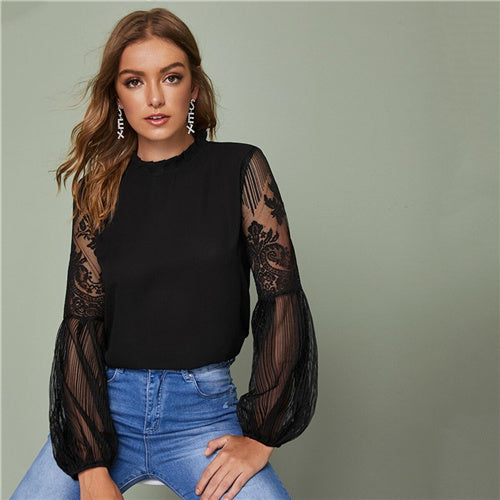 Stilla | Bluse Damer Transparent og Elegant Af Blonder