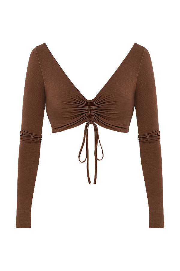 Stilla | Chokoladerynet Croptop Med Jersey Maxi Nederdel Med Snoet Front