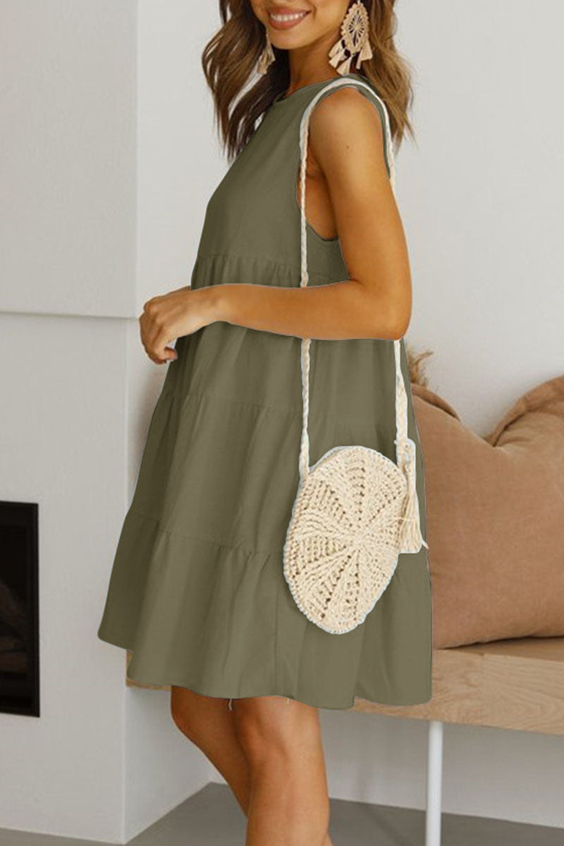 Stilla | Mode Afslappet Solid Patchwork O Hals Prinsessekjoler
