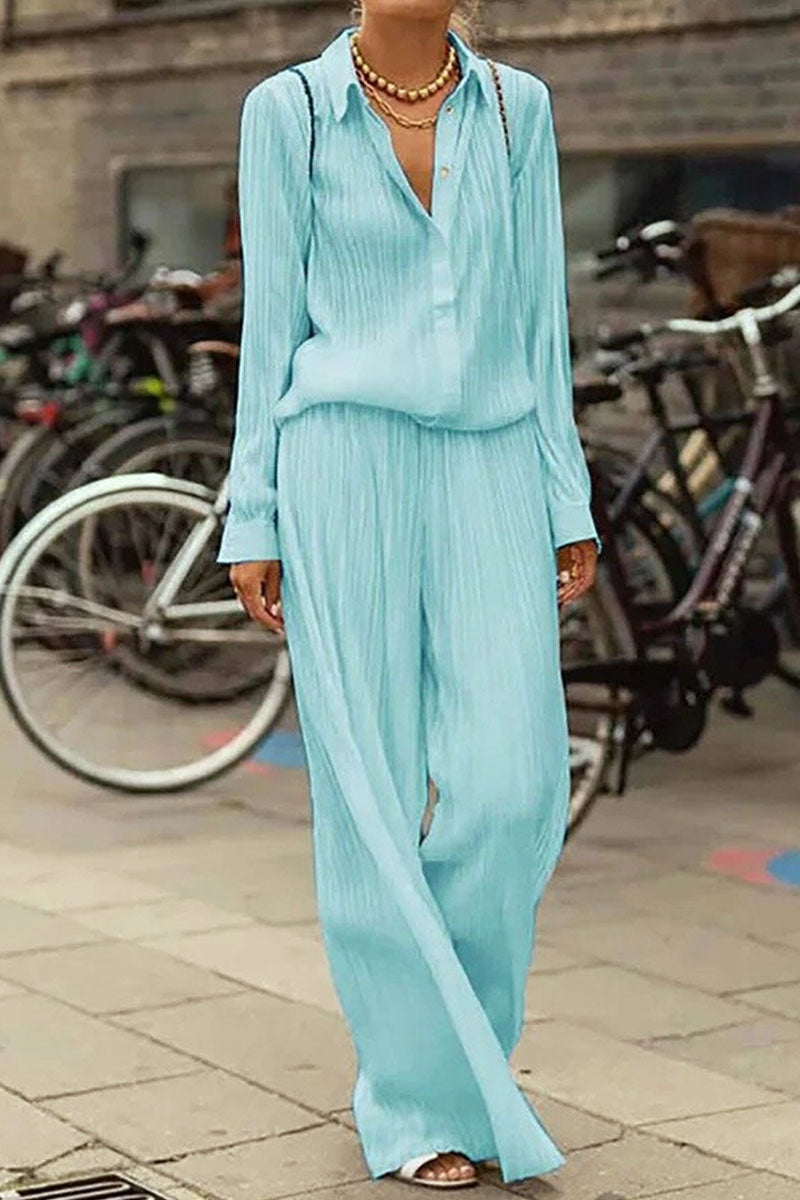 Stilla | Mode Street Solid Patchwork Nedfoldet Krave Lang Ærme to Deler