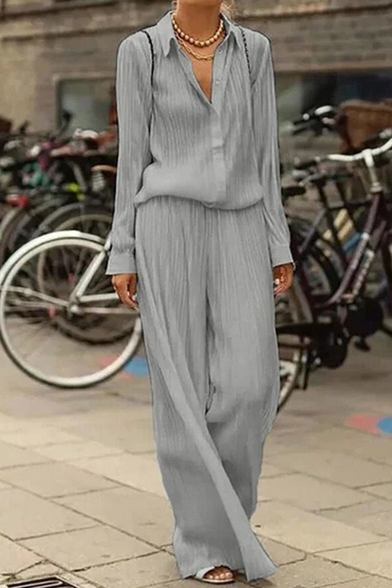 Stilla | Mode Street Solid Patchwork Nedfoldet Krave Lang Ærme to Deler