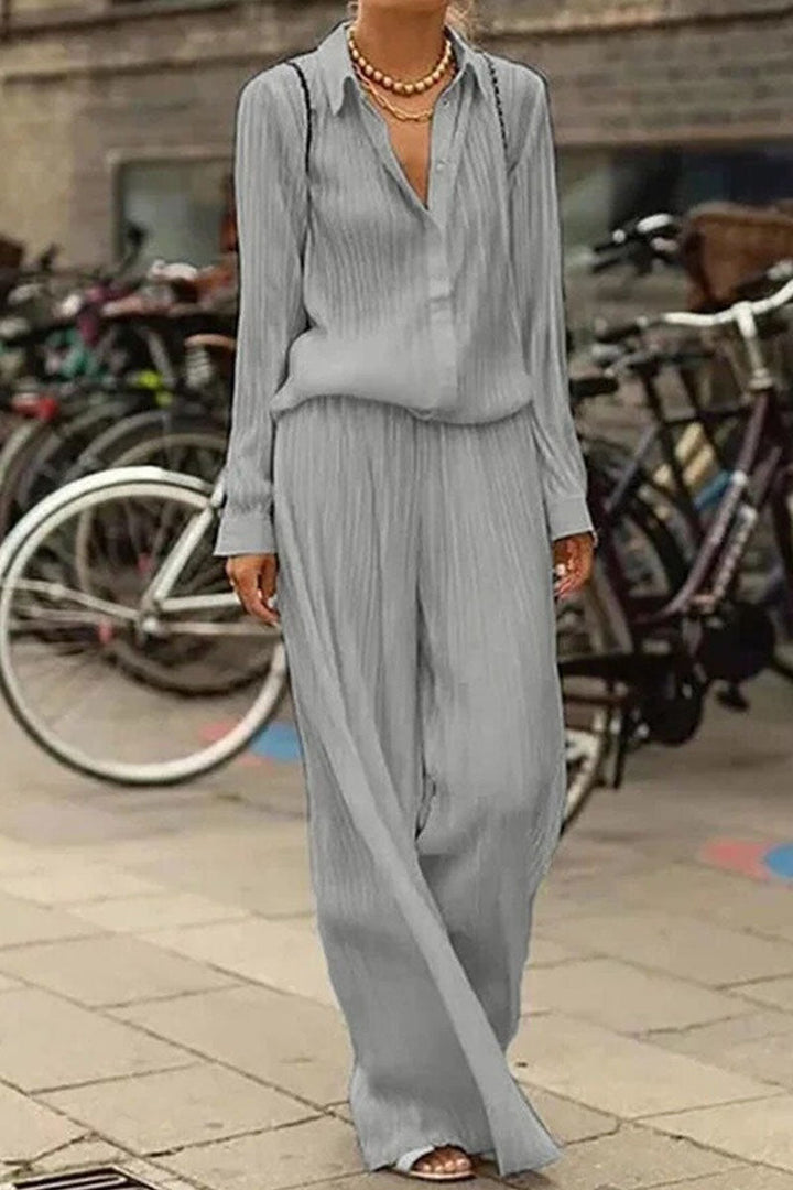 Stilla | Mode Street Solid Patchwork Nedfoldet Krave Lang Ærme to Deler